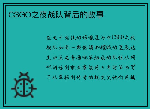 CSGO之夜战队背后的故事