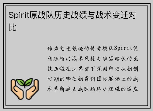 Spirit原战队历史战绩与战术变迁对比